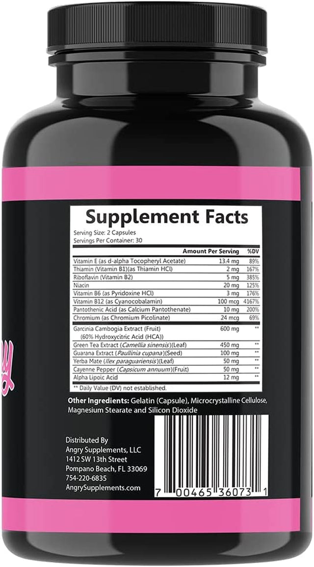 Angry Supplements Hot & Skinny Thermogenic Diet Pills, Weight Loss Capsules for Women, Fast Fat Burning, Non-Gmo All-Natural Metabolism Booster, Appetite Suppressant (1-Bottle, 60 Ct)