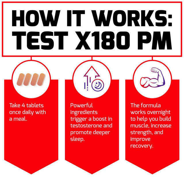 Test X180 PM Testosterone Booster for Men, Overnight Testosterone Supplement to Build Muscle, Increase Strength, and Promote Deeper, Healthier Sleep and Recovery, Force Factor, 120 Tablets