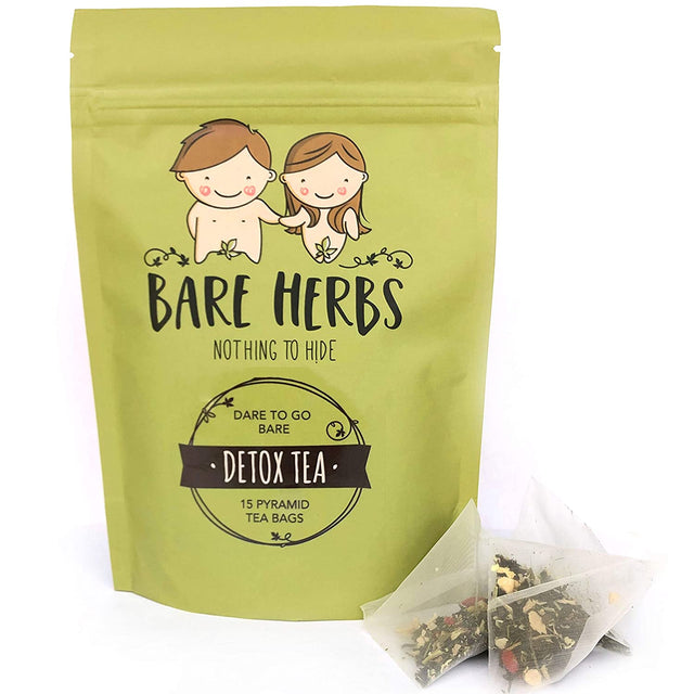 Bare Herbs Detox Tea, Herbal Cleanse – Green Tea, Oolong, Dandelion, Ginger, Goji Berries, Jasmine, Lemongrass, Mate, Garcinia Cambogia, Lotus (15 Pyramid Tea Bags)