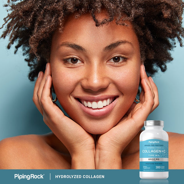 Collagen Pills 6000Mg | 300 Caplets | Hydrolyzed Peptide Supplement | Type I & III | Non-Gmo, Gluten Free | by Piping Rock