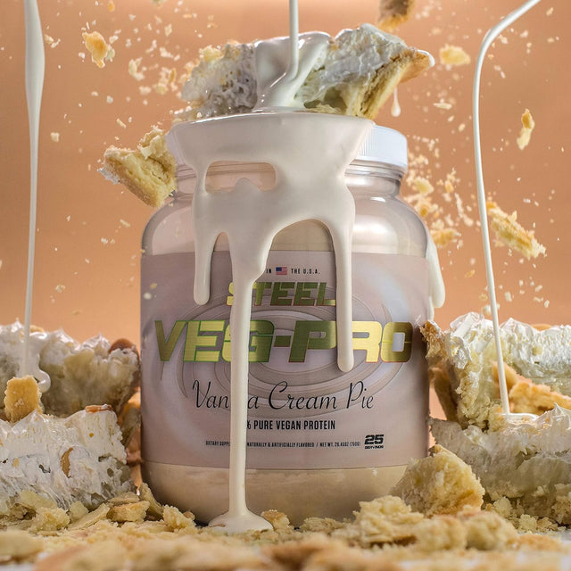 Steel Supplements Veg-Pro | Vegan Protein Powder, Vanilla Cream Pie | 25 Servings (1.65Lbs) | BCAA Amino Acid | Gluten Free | Non Dairy | Low Carb Formula