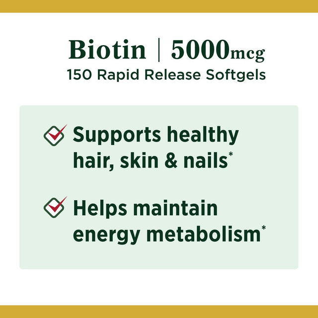 Nature'S Bounty Biotin Softgels, 5,000 Mcg, 150 Ct