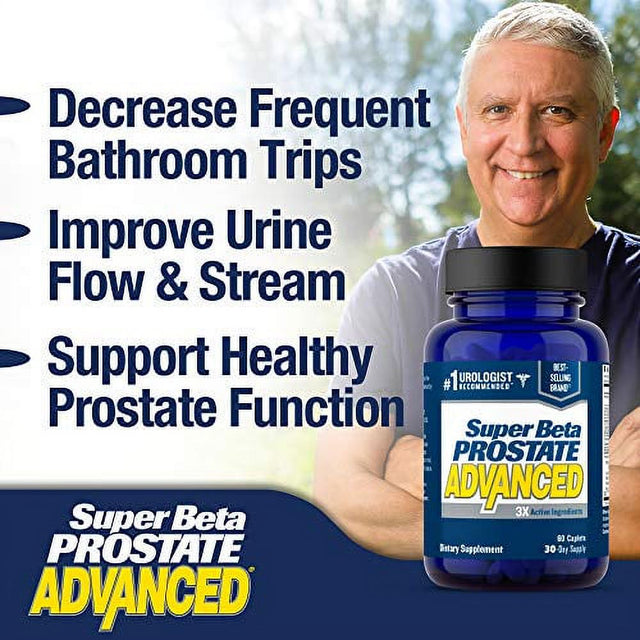 Super Beta Prostate Advanced Prostate Supplement for Men – Reduce Bathroom Trips, Promote Sleep, Support Urinary Health & Bladder Emptying. Beta Sitosterol Not Saw Palmetto. (60 Caplets, 1-B