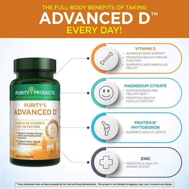 Dr. Cannell'S Advanced D from Purity Products - Vitamin D3 Super Formula - Packed with Vitamin D, Vitamin K2, Zinc, Magnesium Citrate, Boron and Taurine - 60 Vegetarian Capsules