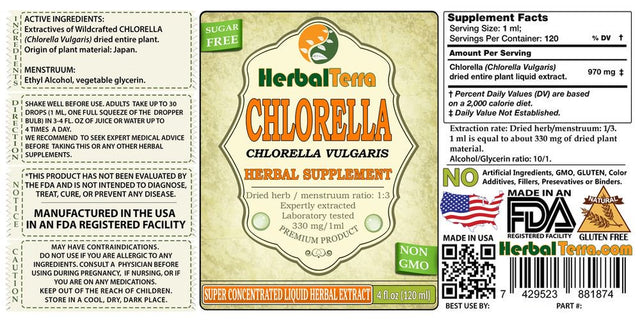 Chlorella (Chlorella Vulgaris) Tincture, Dried Entire Plant Liquid Extract (Herbal Terra, USA) 2X2 Oz