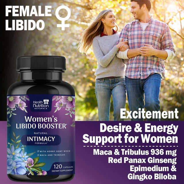 Libido Booster for Women - Female Libido Support Supplement - Women Vitamins Formula Supports Energy - Maca Root, Panax Ginseng, Tribulus Terrestris, Ashwagandha & More - 120 Veggie Capsules