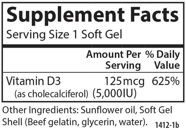 Carlson Vitamin D3 Softgels, 5000 IU, 360 Ct