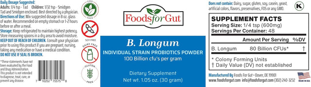 Bifidobacterium Longum Probiotic Powder 100 Billion Cfu'S 30 Gram | Digestive & Immune Support | High Potency | B. Longum