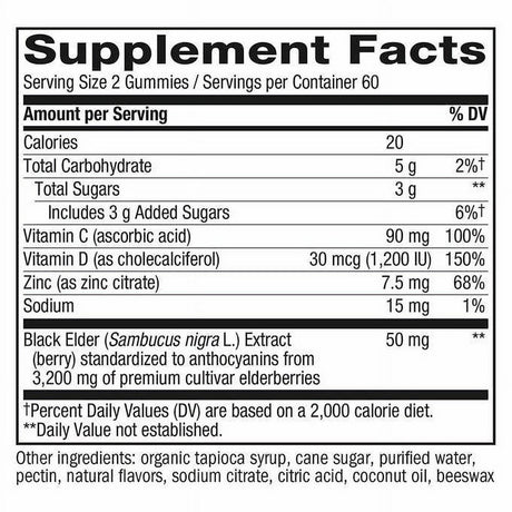 Nature'S Way Sambucus Elderberry with Vitamin C and Zinc, 120 Gummies