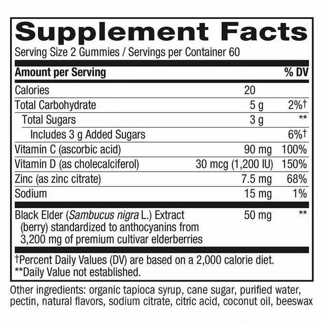 Nature'S Way Sambucus Elderberry with Vitamin C and Zinc, 120 Gummies