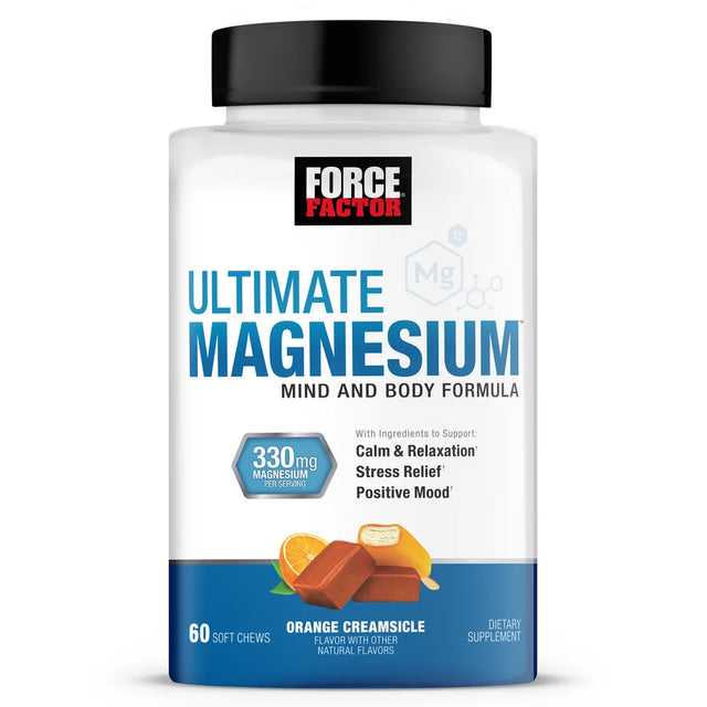 Force Factor Ultimate Magnesium Supplement, Magnesium for Sleep, Stress Relief, Calm, and Relaxation, Magnesium Chewable, Vegan, Gluten Free, & Non-Gmo, Orange Creamsicle Flavor, 60 Soft Chews