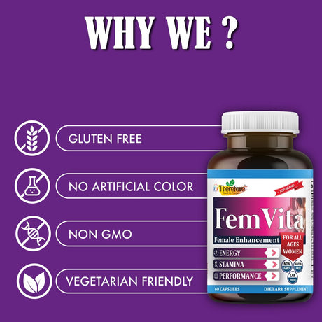 Femvita Energy Booster Supplements for Women, Desire & Excitement, Vitamin Supplement Energy & Strength 60Ct by Therefore