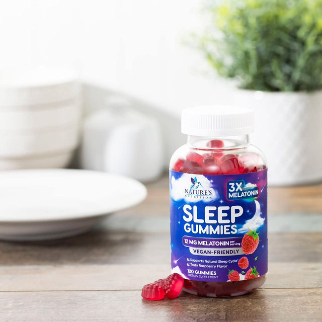 Sleep Melatonin Gummies, Extra Strength Natural Melatonin Gummy 12Mg, Nature'S Berry Flavor, Sleep Support Vitamin Supplement for Adults, Non-Gmo, Vegan - 120 Sleep Gummies, 60 Day Supply