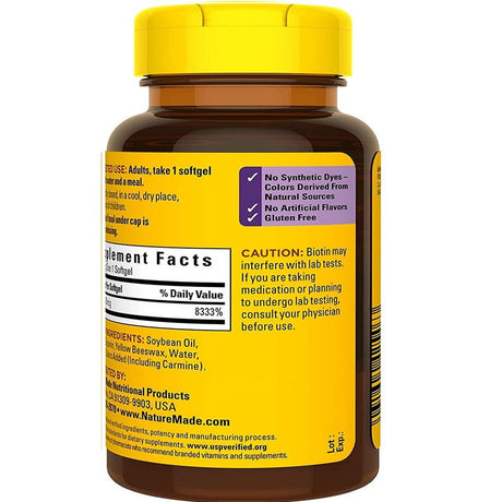 Nature Made Biotin 2500Mcg Liquid Softgels, 90 Ct