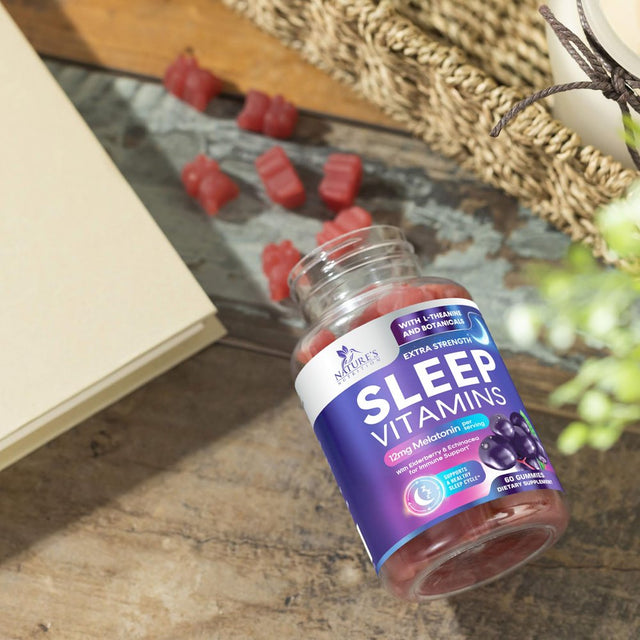 Sleep Vitamins - Fast Acting with 12Mg Melatonin - Best Non-Habit Forming Sleep Support Gummy Supplement - Includes Vitamins B6, C, D3, L-Theanine, Melatonin, Chamomile, & Zinc - 60 Gummies