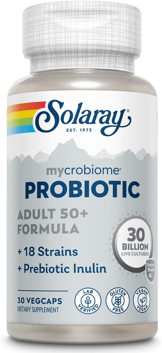 SOLARAY Mycrobiome Probiotic Adult 50 plus Formula, Probiotics for Women and Men, Healthy Digestion, Metabolism, Energy, Colon and Urinary Tract Support, 30 Billion CFU, 30 Servings, 30 Vegcaps