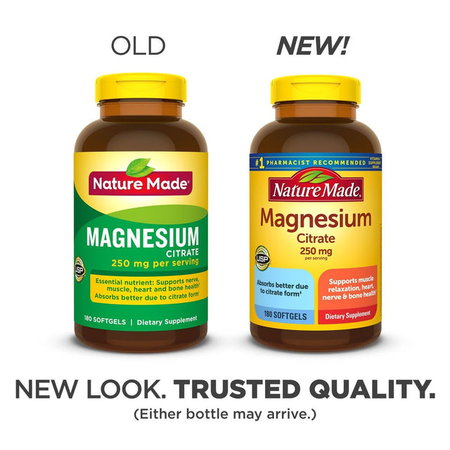 Nature Made Magnesium Citrate 250 Mg Dietary Supplement (Netcount 180 Soft Gels), 180Count