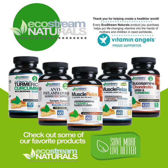 All Natural Glucosamine, Chondroitin, MSM, Turmeric, Boswellia and Collagen Complex by Ecostream Naturals, Joint Support - Gluten Free - (Packaging May Vary)