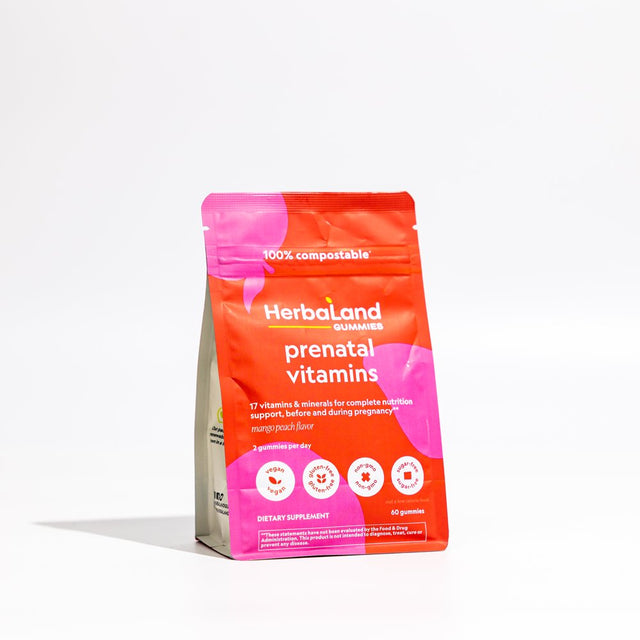 Herbaland - Prenatal Gummies - Vegan Multivitamin Supplement for Mothers before and during Pregnancy, Mango Peach Flavor