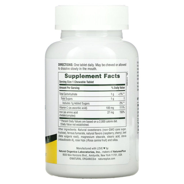 Nature'S plus - Chewable Iron with Vitamin C and Herbs - 90 Chewable Tablets