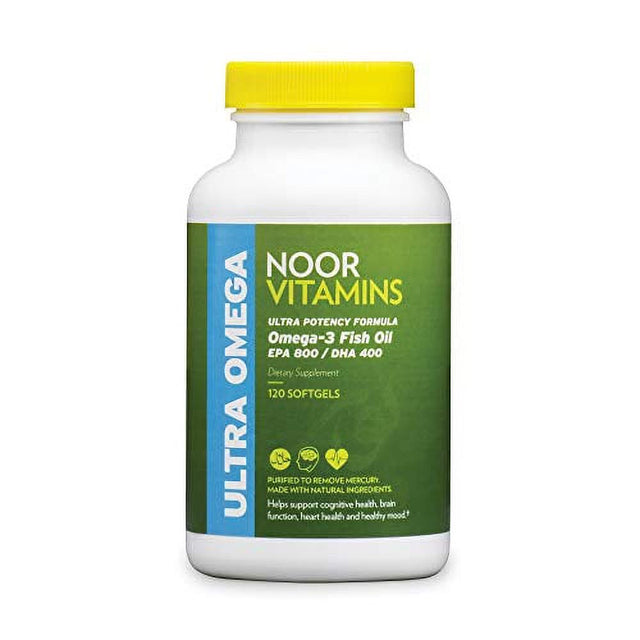 Noorvitamins Ultra Omega-3 Wild Peruvian Fish Oil (2000Mg/Serving) W/ 800Mg EPA & 400 Mg DHA | Heart, Brain & Joint Support | Non-Gmo & Gluten Free | Halal Vitamins (120 Count – 2 Month Supply)