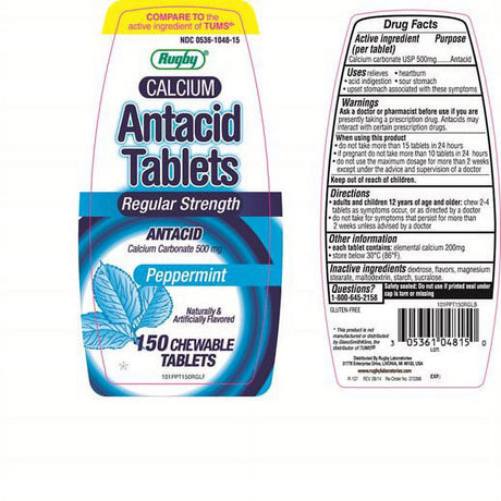 Rugby Calcium Regular Strength Antacid Tablets Mint 150 Ct. (Pack of 2)