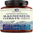 Magnesium Citrate Complex 500 MG for Calm, Relaxation, Constipation & Digestion Health Support Supplement , High Absorption Formula with Elemental Magnesium Oxide , Non-Gmo, Soy-Free , 60Ct Citrate 60Ct