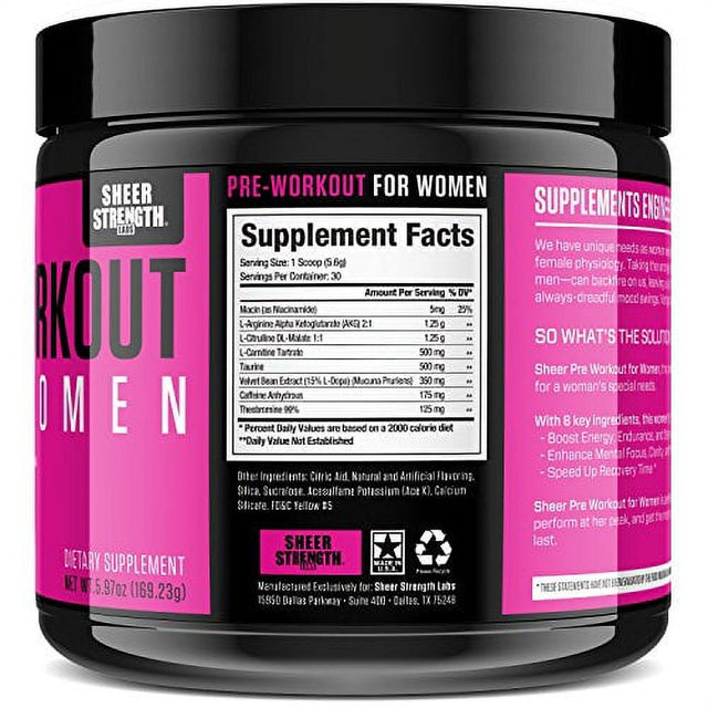 Pre Workout for Women with L Arginine (V2) - Energy, Stamina, Healthy Weight Loss | Non-Gmo & Non-Habit-Forming | Nitric Oxide Booster Powder Supplement - Sheer Strength Labs, 30 Servings