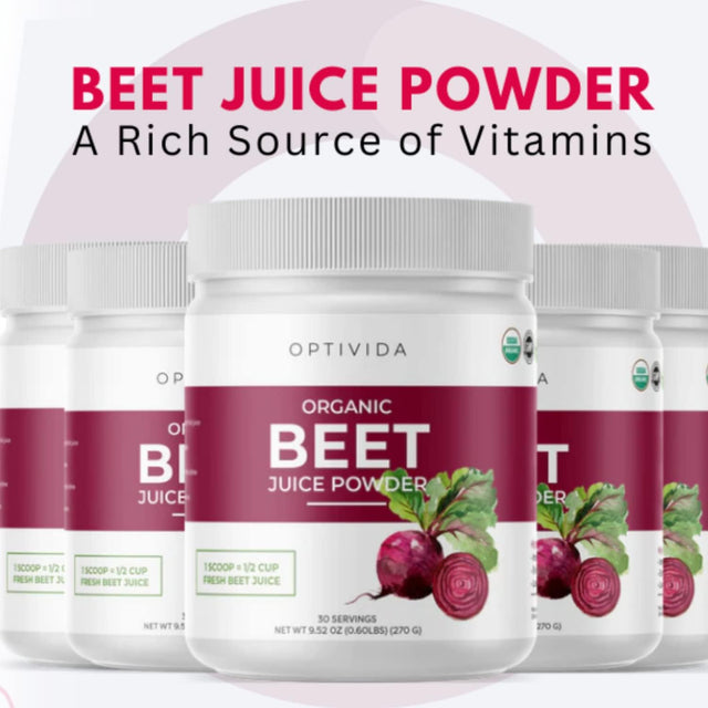 OPTIVIDA Nitric Oxide Beet Powder Organic | All Natural Beets Roots Supplements | Support Blood Flow, Heart & Liver Health | Vegan, Non-Gmo, and Gluten Free 30 Servings