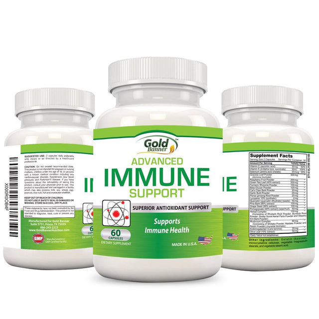 Gold Banner Immune Support Supplement - Advanced Formula Boosts Your Immune System with Red Raspberry, Pomegranate, Pine Bark, Grape Seed and Green Extracts High in Polyphenols!