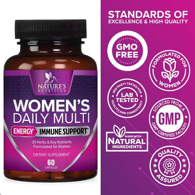 Womens Multivitamin - for Daily Energy & Immune Health Support with Vitamins A, B12, C, D3, Zinc & Biotin, Multivitamin for Women, Non GMO & Gluten Free Women'S Vitamin Supplement - 60 Capsules