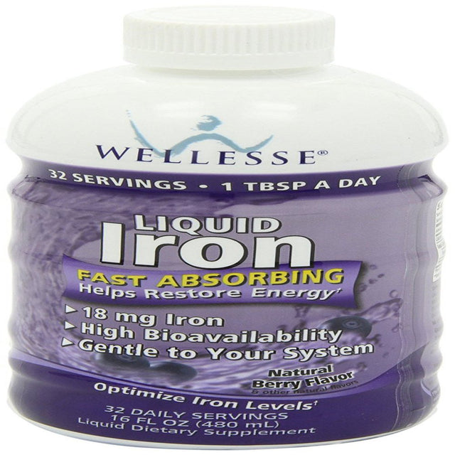 WELLESSE Liquid Mineral Supplement, Iron, Natural Berry, 16 Ounce