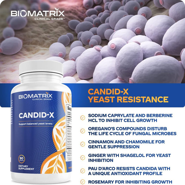 Biomatrix Candid-X | Candida Support, Oregano, Sodium Caprylate, Botanical Complex (90 Capsules)