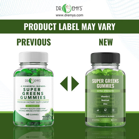 Dr. Emy'S Super Greens Gummies 8 Powerful Blends Support Healthy Digestion & Immune Support Gummy Supplement Super Food for Kids & Adults Vegan Natural Rasberry Flavor Daily Vitamin 60 Ct Each