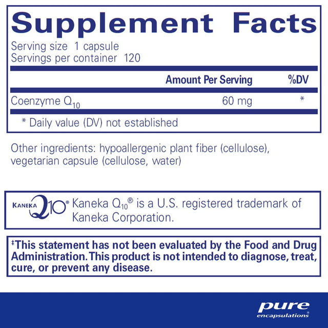 Pure Encapsulations Coq10 60 Mg | Coenzyme Q10 Supplement for Energy, Antioxidants, Brain and Cellular Health, Cognition, and Cardiovascular Support* | 120 Capsules