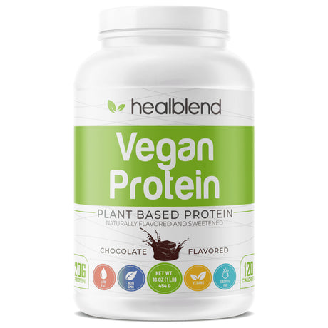 Healblend Organic Vegan Protein Powder - Plant Based Pea Protein Isolate Gluten-Free, Non-Gmo, Erythritol-Free, Soy-Free, Dairy-Free, Chocolate Flavor - 1Lb