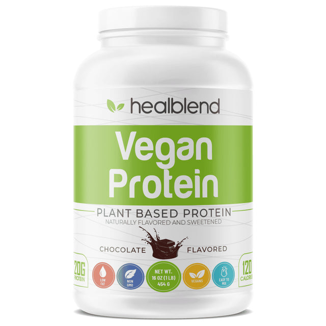 Healblend Organic Vegan Protein Powder - Plant Based Pea Protein Isolate Gluten-Free, Non-Gmo, Erythritol-Free, Soy-Free, Dairy-Free, Chocolate Flavor - 1Lb