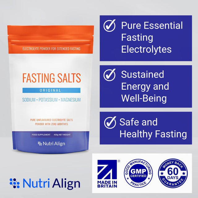 Nutri-Align Fasting Salts Electrolytes Powder | 400G Sodium Potassium Magnesium Electrolytes | Pure Unflavoured Electrolytes for Extended and Intermittent Fasting | Sugar Free & Filler Free