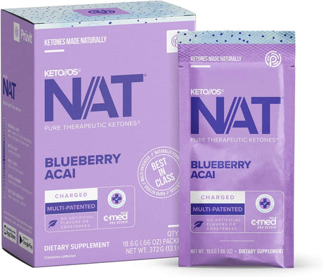 PRÜVIT Keto//Os NAT® Blueberry Acai Keto Supplements – Charged - Exogenous Ketones - BHB Salts Ketogenic Supplement for Workout Energy Boost for Men and Women (20 Count)