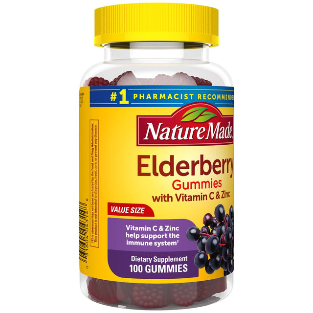 Nature Made Elderberry with Vitamin C and Zinc Gummies, Dietary Supplement, 100 Count