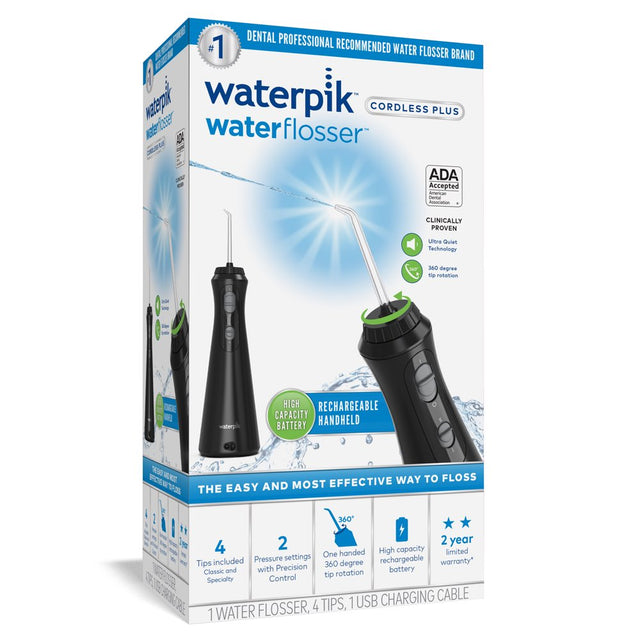 Waterpik Cordless plus Portable Water Flosser Oral Irrigator, Black