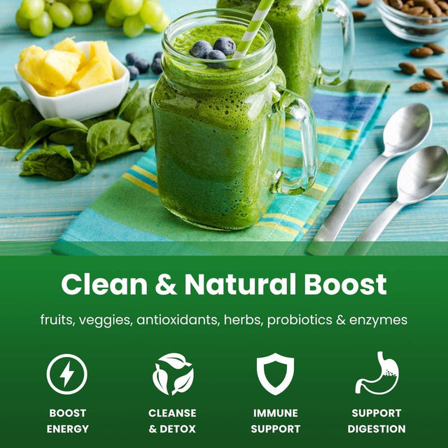 Nutrachamps Super Greens Powder Premium Vegan Superfood | 20+ Organic Green Veggie Whole Foods | Wheat Grass, Spirulina, Chlorella & More | Antioxidant, Digestive Enzyme & Probiotic Blends