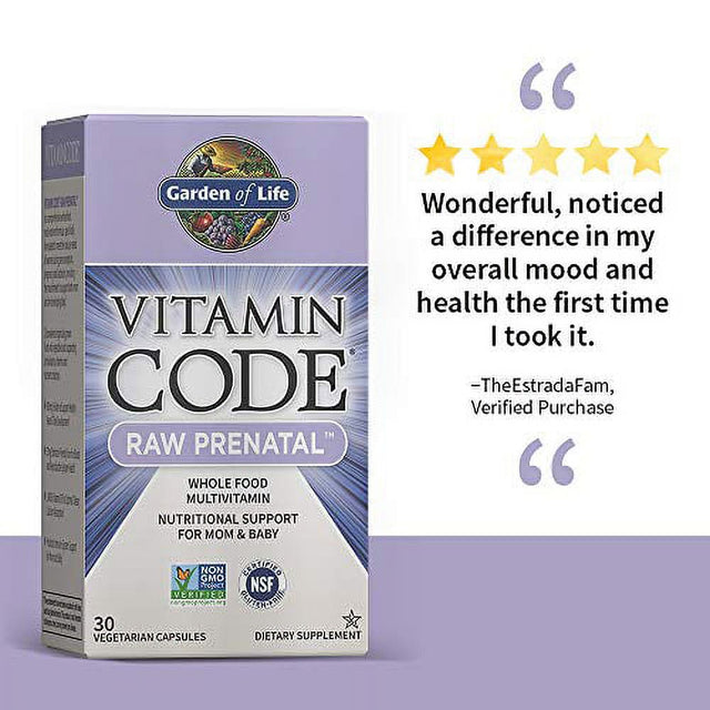 Garden of Life Vitamin Code Raw Prenatal Multivitamin, Whole Food Prenatal Vitamins with Iron, Folate Not Folic Acid, Best Vegetarian Gluten Free Prenatals for Women, 30 Capsules