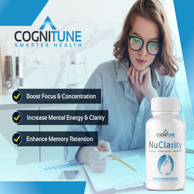 Cognitune Nuclarity Nootropic Brain Supplements for Memory and Focus, Mental Clarity with Ginkgo Biloba, Phosphatidylserine, Alpha Gpc, Bacopa, Rhodiola, Huperzine A, Dietary Supplements - 60 Capsules