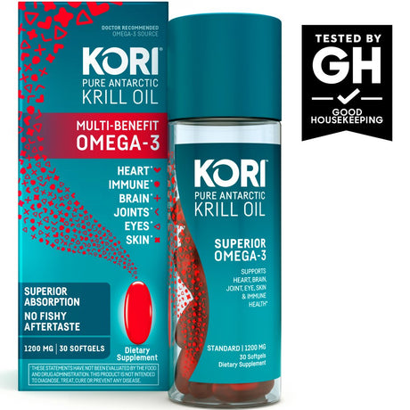 Kori Krill Oil Multi Benefit Omega-3, Dietary Supplement for Heart, Brain, Joint, Eye and Skin Health, 30 Count