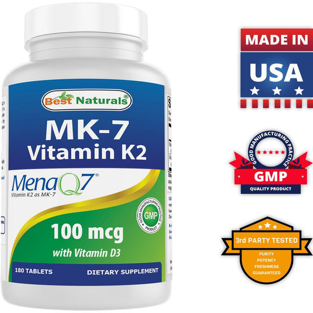 Best Naturals Vitamin D3 with K2 (MK7) 5000 IU Vitamin D3 & 100 Mcg Vitamin K2 MK7, 180 Tablets | Supports Supplement Bone and Heart Health