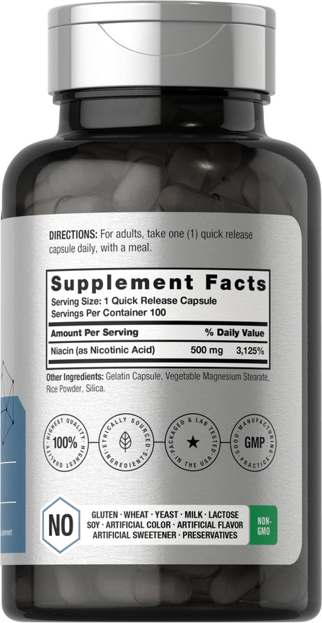 Niacin | 500Mg | 100 Capsules | Essential Vitamin | by Horbaach