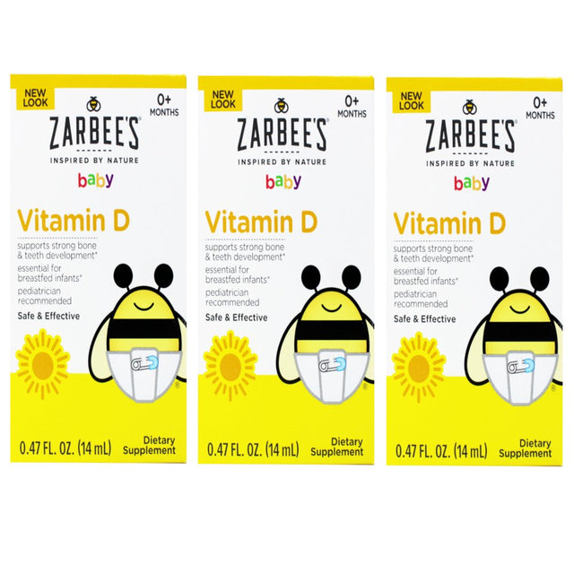 Zarbee'S Baby Vitamin D Supplement, Baby Vitamin D Drops for Infants, Drug-Free, 0.47 Fl Oz - Pack of 3