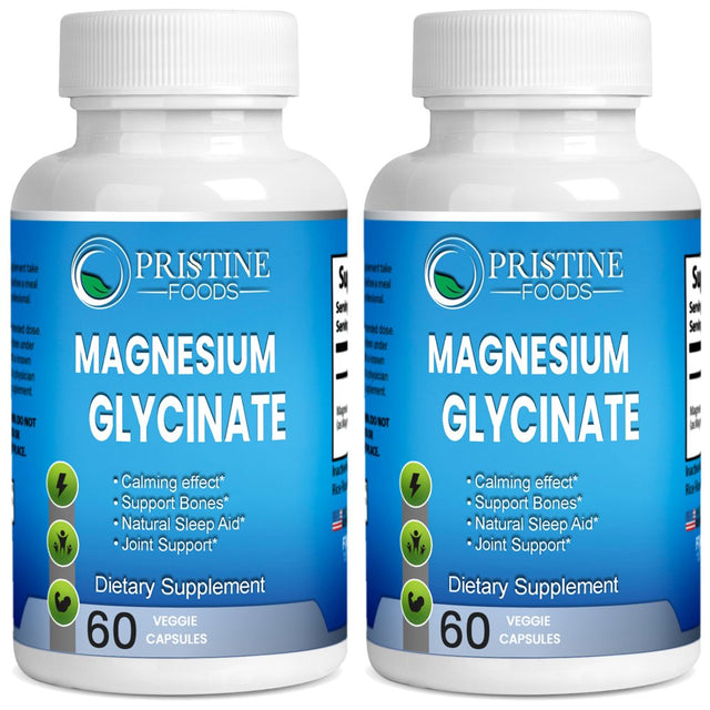 Pristine Foods Magnesium Glycinate 400Mg per Serving - High Absorption Muscle Relaxation, Bone & Joint Support, Chelate Supplement - 60 Ct. 2 Pack