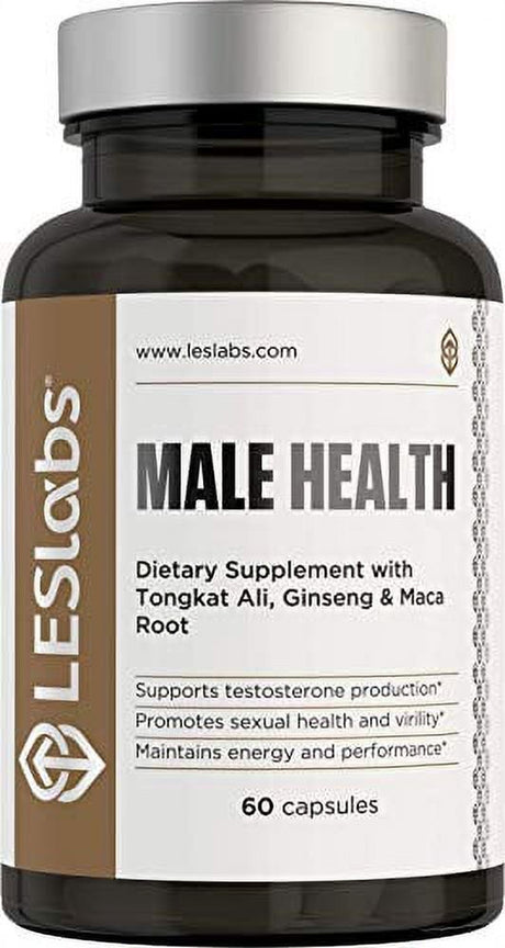 LES Labs Male Health, Testosterone Booster for Men, Strength, Endurance & Performance Supplement with Tongkat Ali, Maca & Ginseng, 60 Capsules